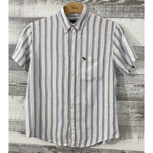 Abercrombie and Fitch Linen Blend Stripe Button Up Shirt White/Blue-Men's S